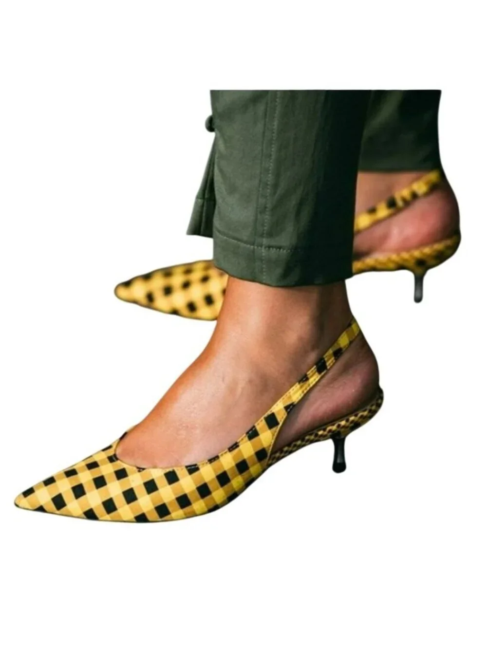 ZARA Women's Yellow/Black Gingham Slingback Pointed Toe Sandals Size 39 - Picture 11 of 11